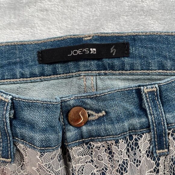 Joe's Jeans Shorts 28 Blue Denim Lace Overlay Cut Off Mid Rise Boho 2" Inseam - Picture 13 of 16